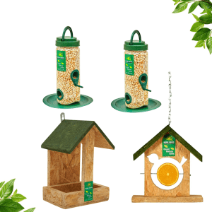 Feeder Combo (Set of 4 Pieces) – Bird Hut Feeder, Fruit Feeder & Bird Feeders