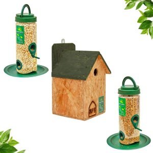 Sparrow Magic (Set of 3 Pieces) – House Shaped Nest Box & Bird Feeders for Sparrows