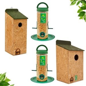 Parrot Mynah Combo (Set of 4 Pieces) – Parakeet Nest Box & Bird Feeders for Mynahs, Golden Orioles & More